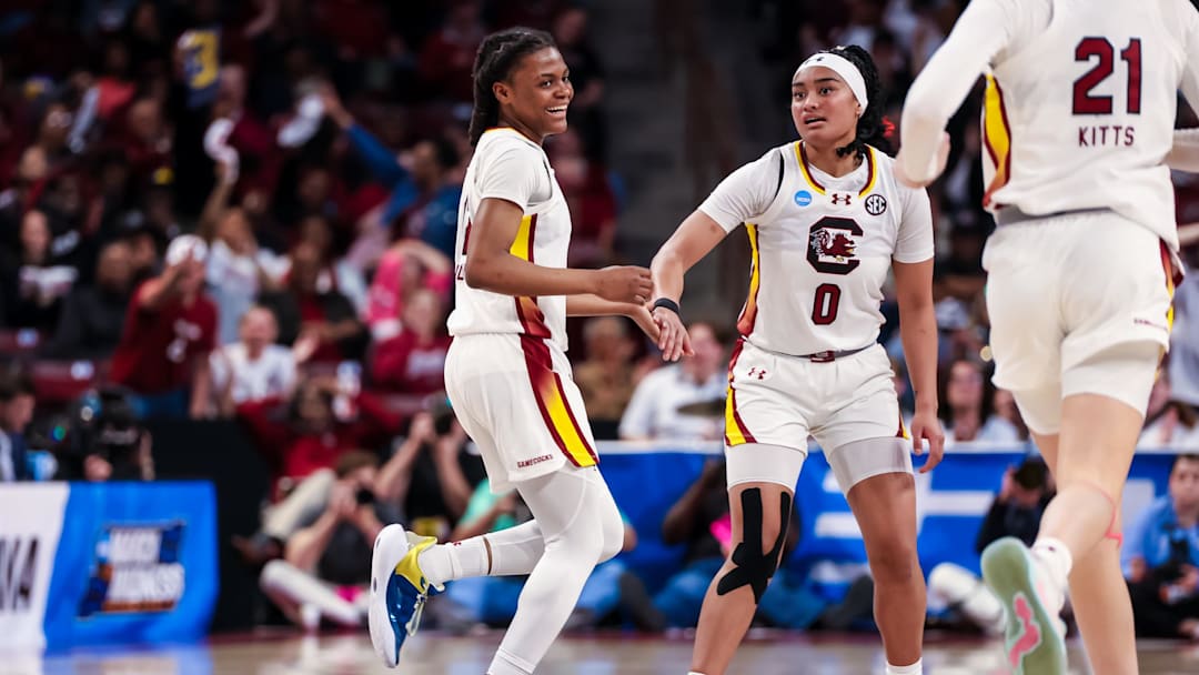 Mar 24, 2024; Columbia, SC, USA; South Carolina Gamecocks guard MiLaysia Fulwiley (12) and guard
