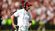 Oct 18, 2025; Columbia, South Carolina, USA; South Carolina Gamecocks head coach Shane Beamer directs his team against the Oklahoma Sooners in the second quarter at Williams-Brice Stadium. Mandatory Credit: Jeff Blake-Imagn Images