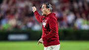 Nov 16, 2024; Columbia, South Carolina, USA; South Carolina Gamecocks head coach Shane Beamer directs his team against the Missouri Tigers in the second half at Williams-Brice Stadium. Mandatory Credit: Jeff Blake-Imagn Images