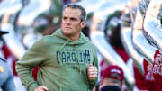 Nov 23, 2024; Columbia, South Carolina, USA; South Carolina Gamecocks head coach Shane Beamer takes the field with his team before a game against the Wofford Terriers at Williams-Brice Stadium. Mandatory Credit: Jeff Blake-Imagn Images