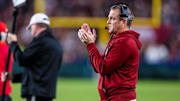 Nov 16, 2024; Columbia, South Carolina, USA; South Carolina Gamecocks head coach Shane Beamer directs his team against the Missouri Tigers in the second half at Williams-Brice Stadium. Mandatory Credit: Jeff Blake-Imagn Images
