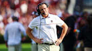 Oct 5, 2024; Columbia, South Carolina, USA; South Carolina Gamecocks head coach Shane Beamer directs his team against the Mississippi Rebels in the second quarter at Williams-Brice Stadium. Mandatory Credit: Jeff Blake-Imagn Images