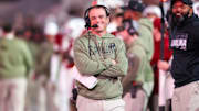Nov 23, 2024; Columbia, South Carolina, USA; South Carolina Gamecocks head coach Shane Beamer directs his team against the Wofford Terriers in the second half at Williams-Brice Stadium. Mandatory Credit: Jeff Blake-Imagn Images