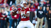 Nov 23, 2024; Columbia, South Carolina, USA; South Carolina Gamecocks quarterback LaNorris Sellers (16) throws a pass against the Wofford Terriers in the first quarter at Williams-Brice Stadium. Mandatory Credit: Jeff Blake-Imagn Images