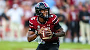 Oct 5, 2024; Columbia, South Carolina, USA; South Carolina Gamecocks quarterback LaNorris Sellers (16) scrambles against the Mississippi Rebels in the second half at Williams-Brice Stadium. Mandatory Credit: Jeff Blake-Imagn Images