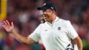 Sep 6, 2025; Columbia, South Carolina, USA; South Carolina Gamecocks head coach Shane Beamer directs his team against the South Carolina State Bulldogs in the second half at Williams-Brice Stadium. Mandatory Credit: Jeff Blake-Imagn Images