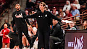 Indiana Hoosiers head coach Teri Moren disputes a call against the Utah Utes in the first half at Colonial Life Arena.
