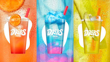 The DRIPS by Pepsi™ crafted beverages leverage’s iconic PepsiCo products to offer innovative flavor combinations available at select pop-ups, including New York City in September, with a rotating selection of drinks available like ROCKSTAR® Pineapple Upside Down Cake, TROPICANA® Cotton Candy Lemonade, and DEW® Chill Dill (from left to right)