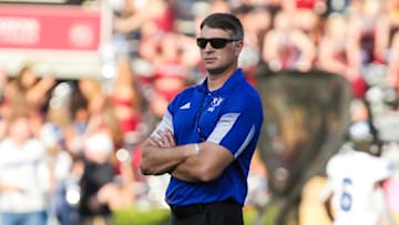Sep 4, 2021; Columbia, South Carolina, USA; Eastern Illinois Panthers head coach Adam Cushing looks on before a game against the South Carolina Gamecocks at Williams-Brice Stadium. Mandatory Credit: Jeff Blake-Imagn Images
