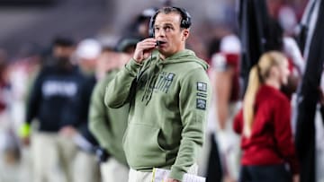Nov 23, 2024; Columbia, South Carolina, USA; South Carolina Gamecocks head coach Shane Beamer directs his team against the Wofford Terriers in the second half at Williams-Brice Stadium. Mandatory Credit: Jeff Blake-Imagn Images