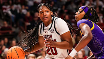 South Carolina forward Sania Feagin drives to the hoop in a game last month.