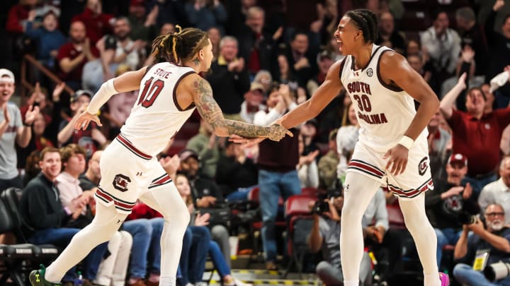 South Carolina basketball players Collin Murray-Boyles and Myles Stute