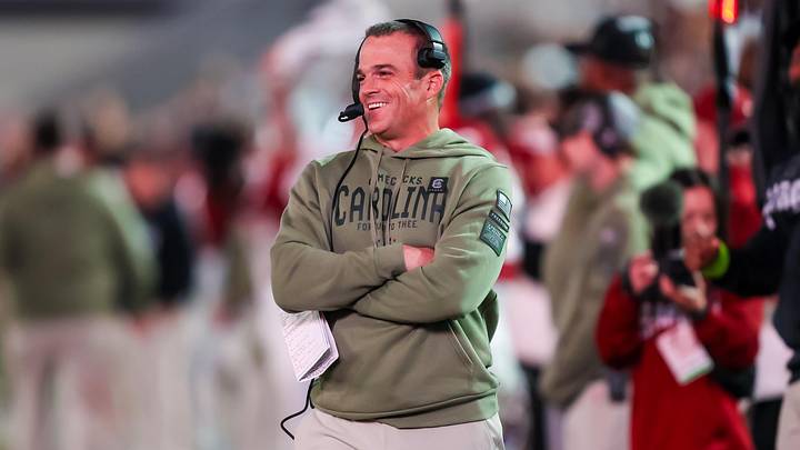 Nov 23, 2024; Columbia, South Carolina, USA; South Carolina Gamecocks head coach Shane Beamer directs his team against the Wofford Terriers in the second half at Williams-Brice Stadium. Mandatory Credit: Jeff Blake-Imagn Images