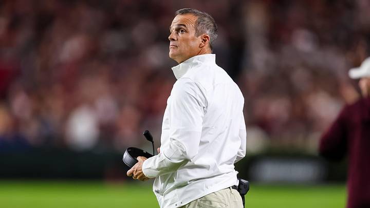 Nov 2, 2024; Columbia, South Carolina, USA; South Carolina Gamecocks head coach Shane Beamer directs his team against the Texas A&M Aggies in the first quarter at Williams-Brice Stadium. Mandatory Credit: Jeff Blake-Imagn Images