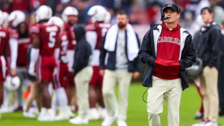 Nov 11, 2023; Columbia, South Carolina, USA; South Carolina Gamecocks head coach Shane Beamer directs his team against the Vanderbilt Commodores in the second half at Williams-Brice Stadium. Mandatory Credit: Jeff Blake-USA TODAY Sports