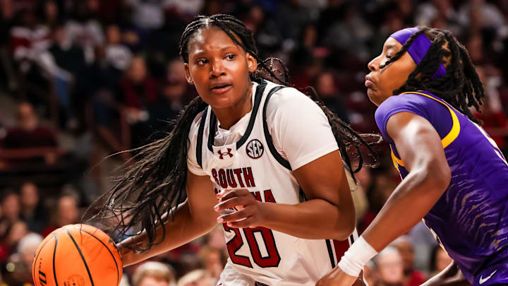 South Carolina forward Sania Feagin drives to the hoop in a game last month.