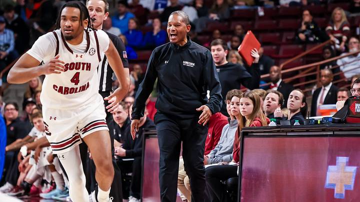 Feb 24, 2026; Columbia, South Carolina, USA; South Carolina Gamecocks head coach Lamont Paris directs his team against the Kentucky Wildcats during the second half at Colonial Life Arena. Mandatory Credit: Jeff Blake-Imagn Images