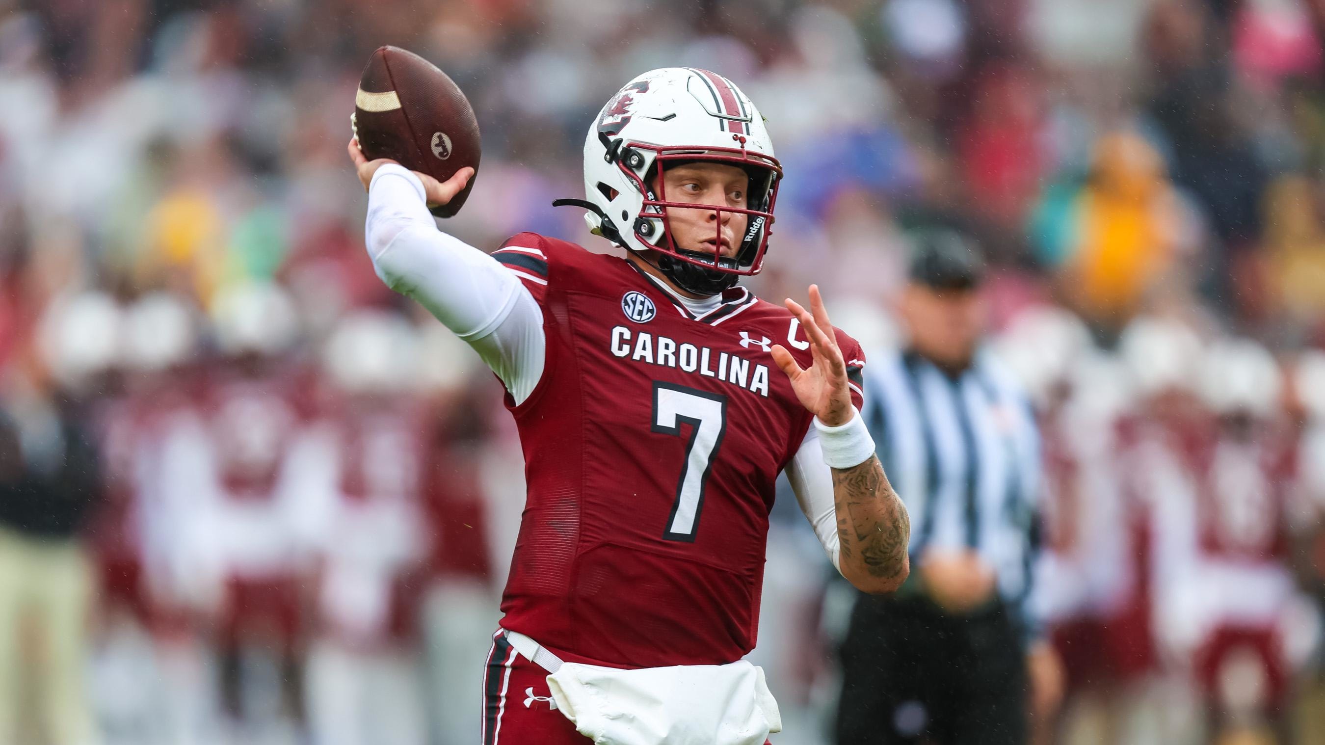 South Carolina Gamecocks quarterback Spencer Rattler throws a pass.
