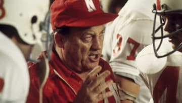 Nebraska head coach Bob Devaney on the sidelines during the 1972 Orange Bowl game against Alabama. The Huskers defeated the Crimson Tide 38-6 to win the national championship.