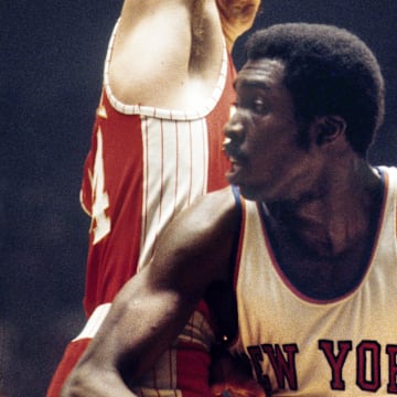 March  21, 1973; New York, NY, USA; FILE PHOTO; Atlanta Hawks guard Pete Maravich (44) defends New York Knicks guard Earl Monroe (15) at Madison Square Garden. Mandatory Credit: Manny Rubio-Imagn Images