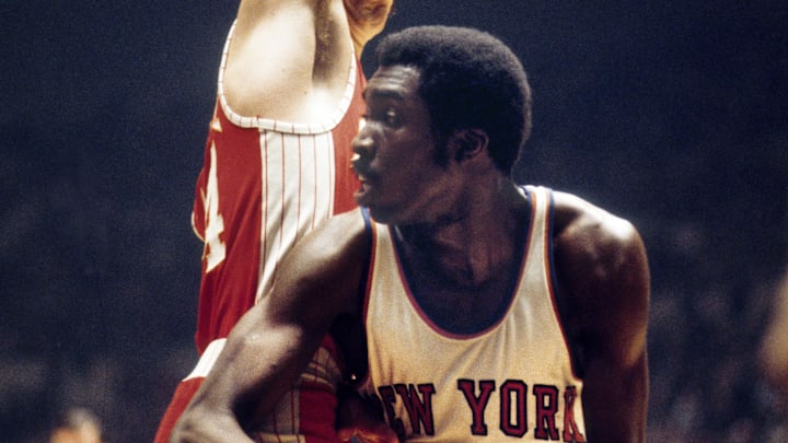 March  21, 1973; New York, NY, USA; FILE PHOTO; Atlanta Hawks guard Pete Maravich (44) defends New York Knicks guard Earl Monroe (15) at Madison Square Garden. Mandatory Credit: Manny Rubio-Imagn Images