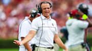 Oct 5, 2024; Columbia, South Carolina, USA; South Carolina Gamecocks head coach Shane Beamer directs his team against the Mississippi Rebels in the second quarter at Williams-Brice Stadium. Mandatory Credit: Jeff Blake-Imagn Images