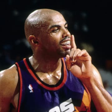 Unknown date 1995; Portland, OR, USA: FILE PHOTO; Phoenix Suns forward Charles Barkley (34) reacts against the Portland Trail Blazers at Memorial Coliseum. Mandatory Credit: USA TODAY Sports