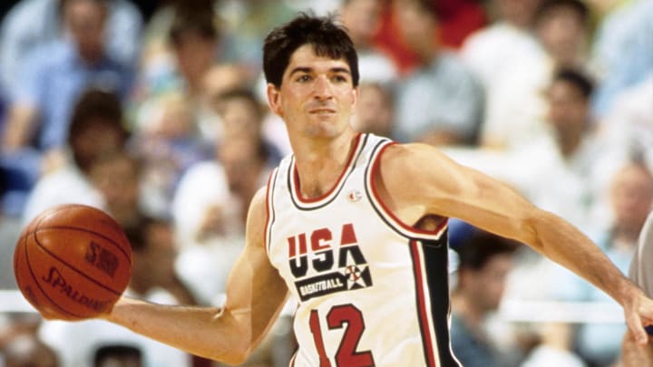 Jun 28, 1992; Portland, OR, USA: FILE PHOTO; USA dream team guard John Stockton (12) in action against Cuba during the 1992 Tournament of the Americas at Memorial Coliseum. Mandatory Credit: USA TODAY Sports