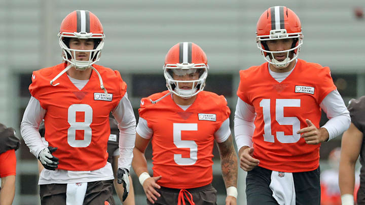 Cleveland Browns quarterbacks Kenny Pickett, Dillon Gabriel and Joe Flacco are competing for the starting role this season. Cleveland Browns quarterbacks Kenny Pickett, Dillon Gabriel and Joe Flacco are competing for the starting role this season.