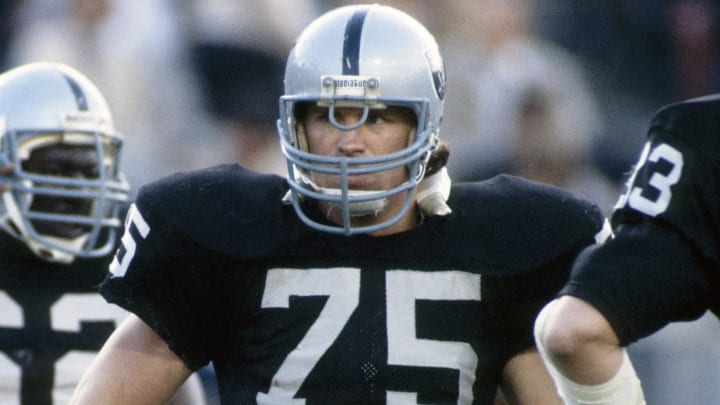 Jan 30, 1983; Pasadena, CA, USA; FILE PHOTO; Los Angeles Raiders defensive tackle Howie Long (75) during Super Bowl XVIII at Tampa Stadium. The Raiders defeated Redskins 38-9.  Mandatory Credit: Manny Rubio-USA TODAY Sports