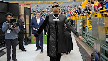 NFL draft prospect, Abdul Carter of Penn State, during the NFL Draft Red Carpet event at Lambeau Field in Green Bay on Thursday, April 24, 2025.