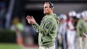 Nov 23, 2024; Columbia, South Carolina, USA; South Carolina Gamecocks head coach Shane Beamer directs his team against the Wofford Terriers in the second half at Williams-Brice Stadium. Mandatory Credit: Jeff Blake-Imagn Images