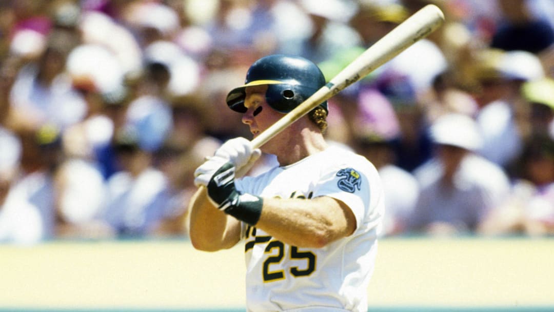 Oakland Athletics infielder Mark McGwire at bat against the New York Yankees