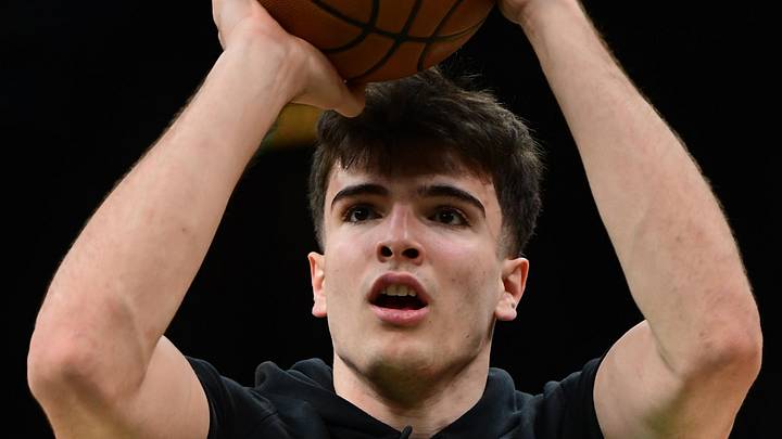 Mar 4, 2026; Boston, Massachusetts, USA; Boston Celtics guard Hugo Gonzalez (28) shoots the ball during warmups prior to a game against the Charlotte Hornets at TD Garden. Mandatory Credit: Bob DeChiara-Imagn Images