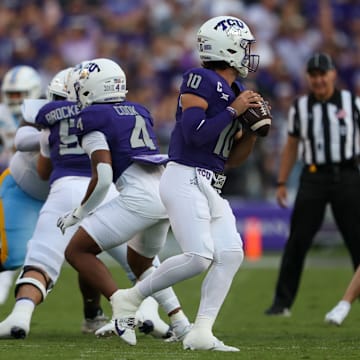 TCU quarterback drops back to throw against LIU.