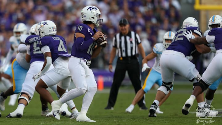 TCU quarterback drops back to throw against LIU.