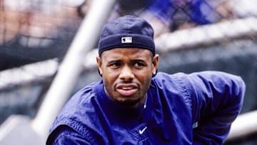 Seattle Mariners center fielder Ken Griffey Jr. on the field prior to the game against the Baltimore Orioles at Camden Yards during the 1998 season. 