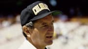 Aug 26, 1990; Anaheim, CA, USA; FILE PHOTO; Colorado Buffaloes head coach Bill McCartney prior to the game against the Tennessee Volunteers during the 1990 Disney Pigskin Classic at Anaheim Stadium. Mandatory Credit: RVR Photos-Imagn Images 