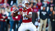 Nov 23, 2024; Columbia, South Carolina, USA; South Carolina Gamecocks quarterback LaNorris Sellers (16) throws a pass against the Wofford Terriers in the first quarter at Williams-Brice Stadium. Mandatory Credit: Jeff Blake-Imagn Images
