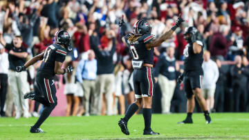 South Carolina football linebacker Debo Williams, safety Nick Emmanwori, and tackle TJ Sanders