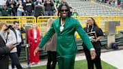 Cincinnati Bengals rookie Shemar Stewart of Texas A&M arrives during the NFL Draft Red Carpet event at Lambeau Field