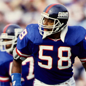Nov 24, 1991; USA; FILE PHOTO; New York Giants linebacker Carl Banks (58) in action against the Tampa Bay Buccaneers at Tampa Stadium.  