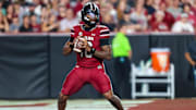 Sep 6, 2025; Columbia, South Carolina, USA; South Carolina Gamecocks quarterback LaNorris Sellers (16) looks to pass against the South Carolina State Bulldogs in the first quarter at Williams-Brice Stadium. Mandatory Credit: Jeff Blake-Imagn Images