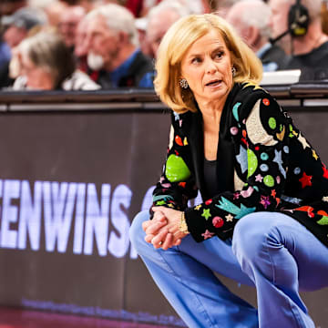 LSU head coach Kim Mulkey directs her team against South Carolina.