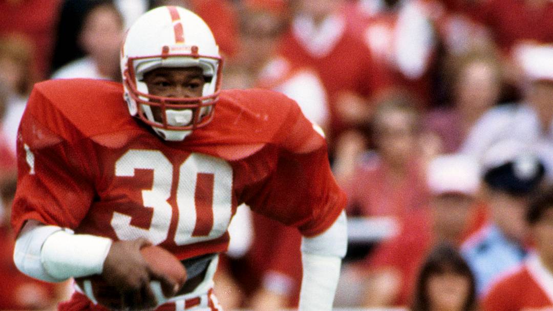 Sep 1983; Lincoln, NE, USA FILE PHOTO; Nebraska Cornhuskers running back Mike Rozier (30) in action during the 1983 season at Memorial Stadium. 