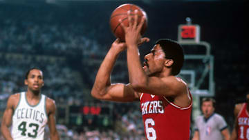 Unknown date; Boston, MA, USA; FILE PHOTO; Philadelphia 76ers forward Julius Erving (6) takes a jump shot against the Boston Celtics at the Boston Garden. Mandatory Credit: Dick Raphael-Imagn Images