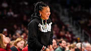 Dec 19, 2024; Columbia, South Carolina, USA; South Carolina Gamecocks head coach Dawn Staley directs her team against the Charleston Southern Buccaneers in the second half at Colonial Life Arena. Mandatory Credit: Jeff Blake-Imagn Images