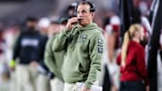 Nov 23, 2024; Columbia, South Carolina, USA; South Carolina Gamecocks head coach Shane Beamer directs his team against the Wofford Terriers in the second half at Williams-Brice Stadium. Mandatory Credit: Jeff Blake-Imagn Images