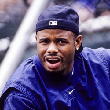 Seattle Mariners center fielder Ken Griffey Jr. on the field prior to the game against the Baltimore Orioles at Camden Yards during the 1998 season. 