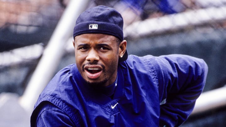 Seattle Mariners center fielder Ken Griffey Jr. on the field prior to the game against the Baltimore Orioles at Camden Yards during the 1998 season. 